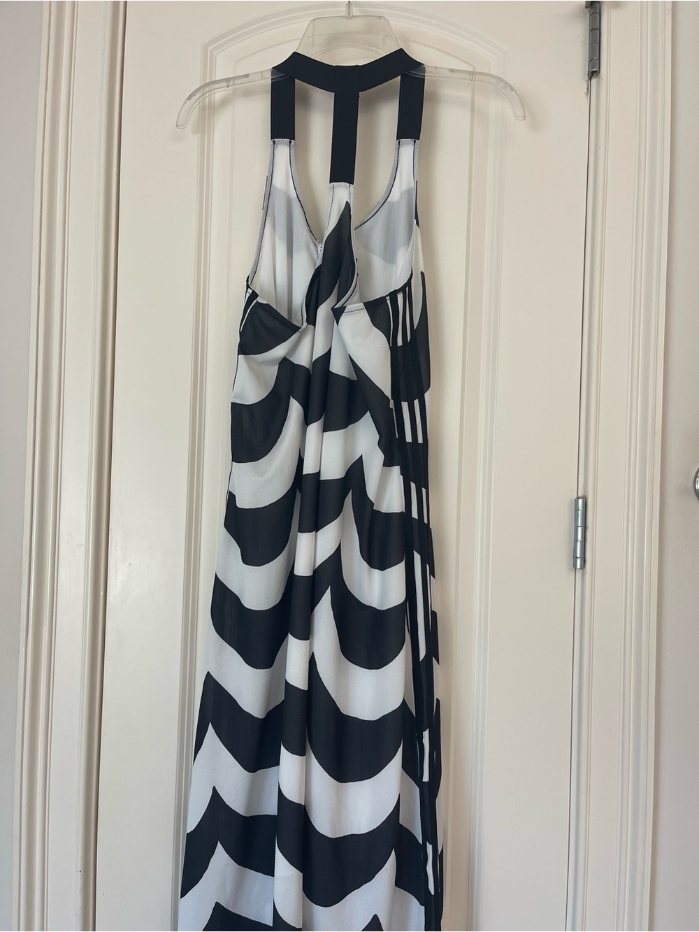 Adidas Black and White Striped Halter Maxi Dress